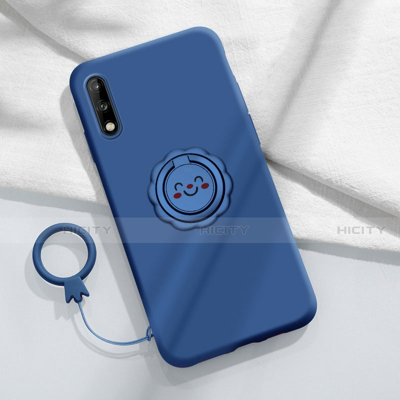 Funda Silicona Carcasa Ultrafina Goma con Magnetico Anillo de dedo Soporte A01 para Huawei Enjoy 10 Azul