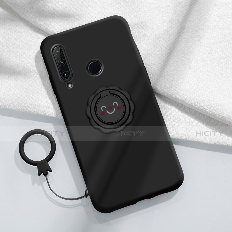 Funda Silicona Carcasa Ultrafina Goma con Magnetico Anillo de dedo Soporte A01 para Huawei Enjoy 10 Plus Negro