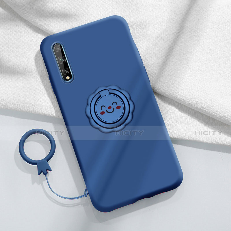 Funda Silicona Carcasa Ultrafina Goma con Magnetico Anillo de dedo Soporte A01 para Huawei Enjoy 10S Azul