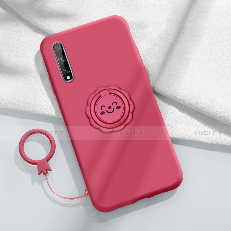 Funda Silicona Carcasa Ultrafina Goma con Magnetico Anillo de dedo Soporte A01 para Huawei Enjoy 10S Rojo Rosa