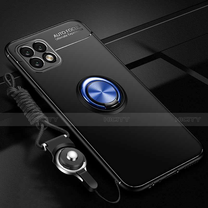 Funda Silicona Carcasa Ultrafina Goma con Magnetico Anillo de dedo Soporte A01 para Huawei Enjoy 20 5G Azul y Negro