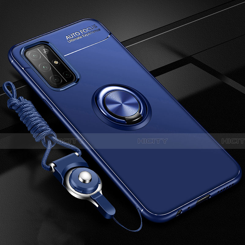 Funda Silicona Carcasa Ultrafina Goma con Magnetico Anillo de dedo Soporte A01 para Huawei Honor 30S Azul