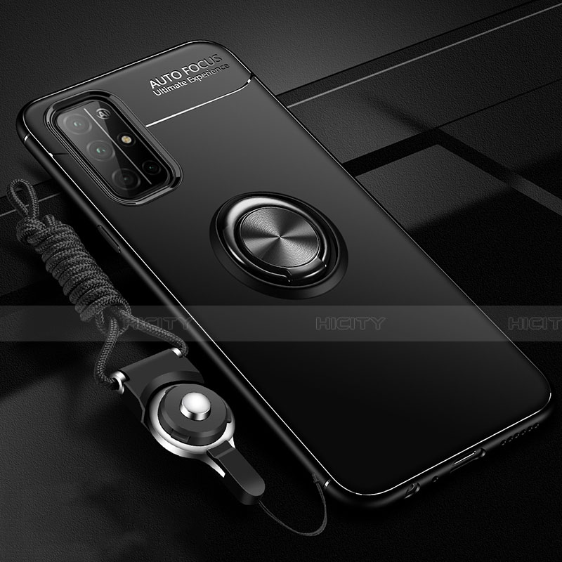 Funda Silicona Carcasa Ultrafina Goma con Magnetico Anillo de dedo Soporte A01 para Huawei Honor 30S Negro