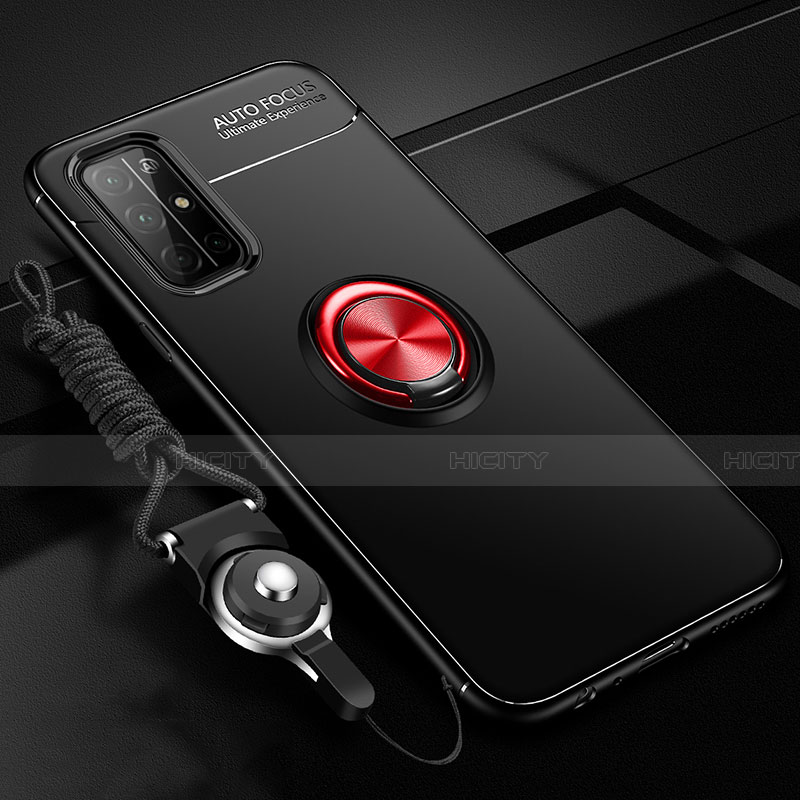 Funda Silicona Carcasa Ultrafina Goma con Magnetico Anillo de dedo Soporte A01 para Huawei Honor 30S Rojo y Negro