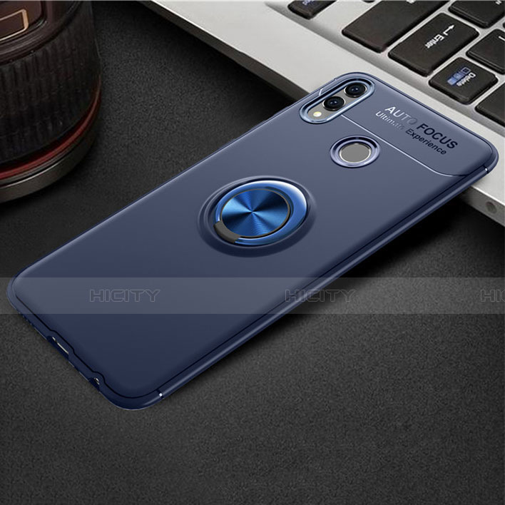 Funda Silicona Carcasa Ultrafina Goma con Magnetico Anillo de dedo Soporte A01 para Huawei Honor 8X Azul