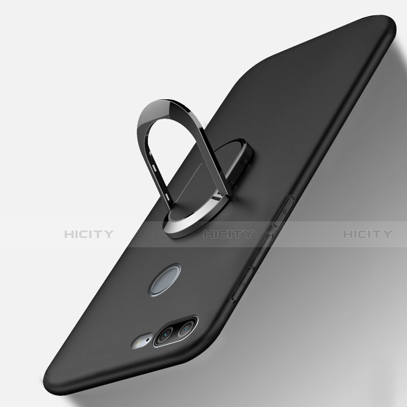 Funda Silicona Carcasa Ultrafina Goma con Magnetico Anillo de dedo Soporte A01 para Huawei Honor 9 Lite Negro
