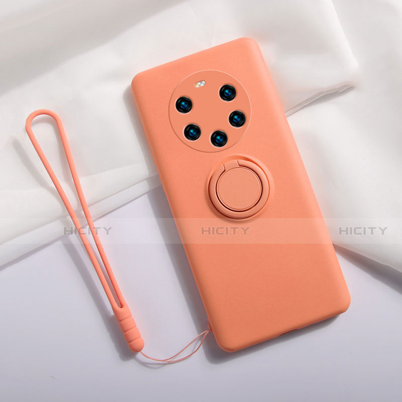 Funda Silicona Carcasa Ultrafina Goma con Magnetico Anillo de dedo Soporte A01 para Huawei Mate 40 Pro+ Plus Naranja