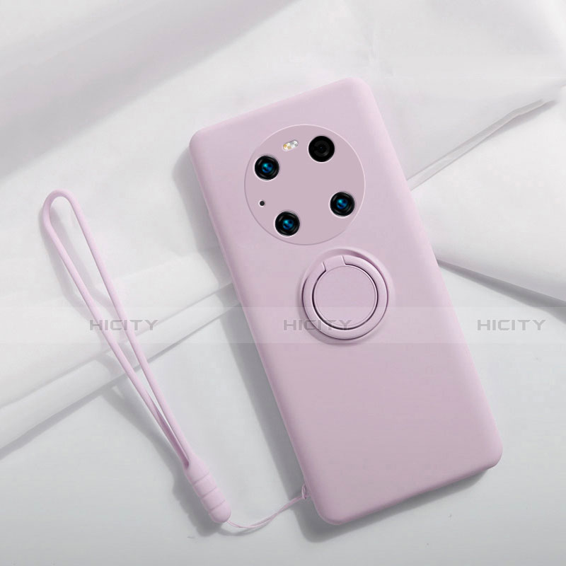 Funda Silicona Carcasa Ultrafina Goma con Magnetico Anillo de dedo Soporte A01 para Huawei Mate 40 Pro Purpura Claro