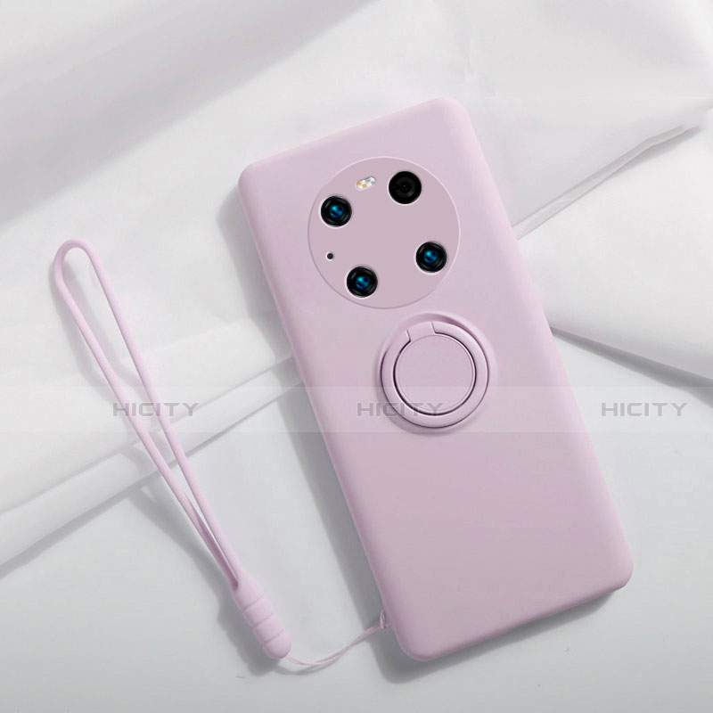 Funda Silicona Carcasa Ultrafina Goma con Magnetico Anillo de dedo Soporte A01 para Huawei Mate 40E Pro 5G Purpura Claro