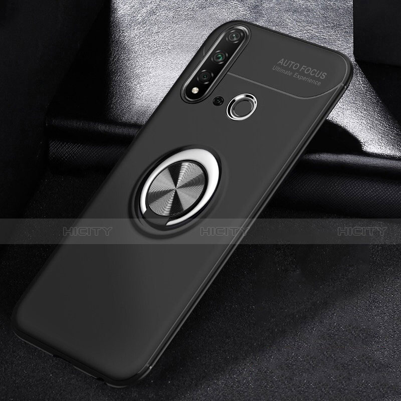 Funda Silicona Carcasa Ultrafina Goma con Magnetico Anillo de dedo Soporte A01 para Huawei Nova 5i Negro