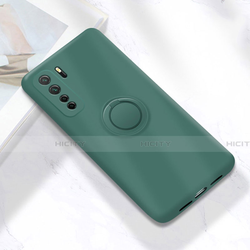 Funda Silicona Carcasa Ultrafina Goma con Magnetico Anillo de dedo Soporte A01 para Huawei Nova 7 SE 5G Verde