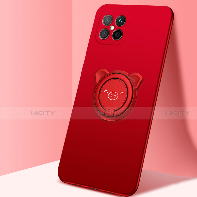 Funda Silicona Carcasa Ultrafina Goma con Magnetico Anillo de dedo Soporte A01 para Huawei Nova 8 SE 5G Rojo