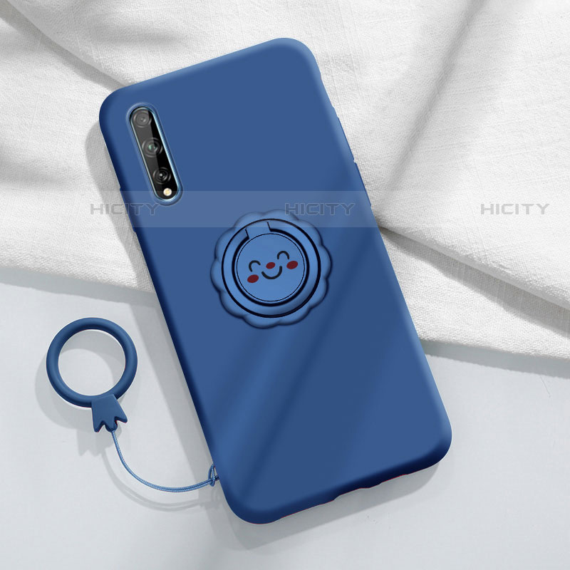 Funda Silicona Carcasa Ultrafina Goma con Magnetico Anillo de dedo Soporte A01 para Huawei P smart S Azul