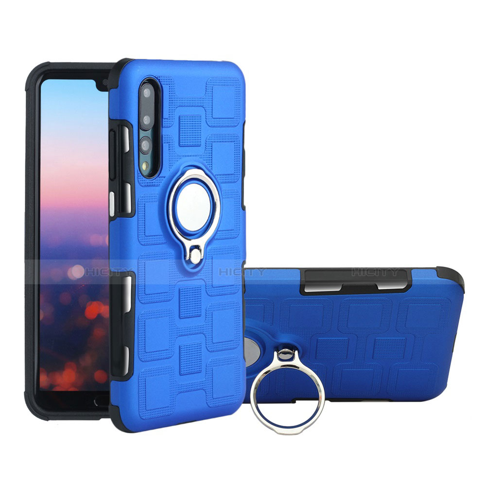 Funda Silicona Carcasa Ultrafina Goma con Magnetico Anillo de dedo Soporte A01 para Huawei P20 Pro Azul