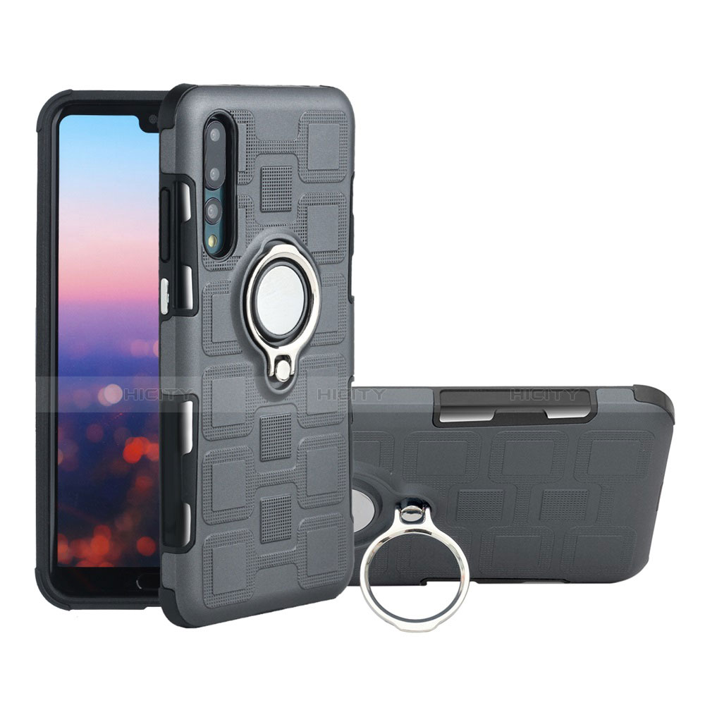 Funda Silicona Carcasa Ultrafina Goma con Magnetico Anillo de dedo Soporte A01 para Huawei P20 Pro Gris