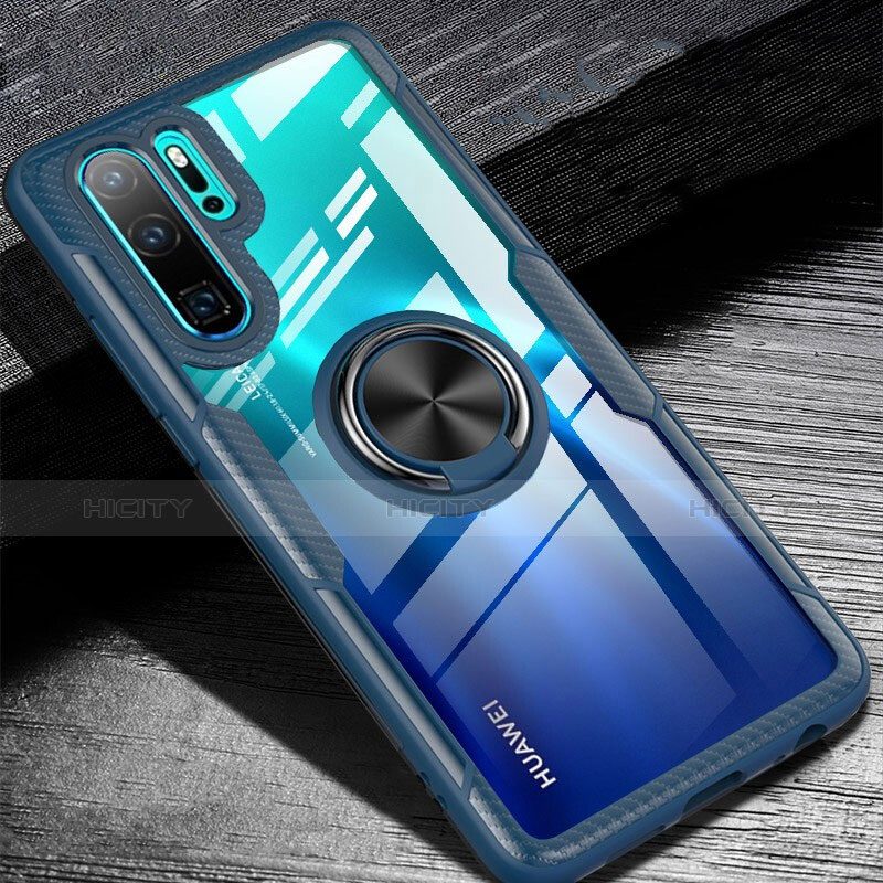 Funda Silicona Carcasa Ultrafina Goma con Magnetico Anillo de dedo Soporte A01 para Huawei P30 Pro New Edition Azul