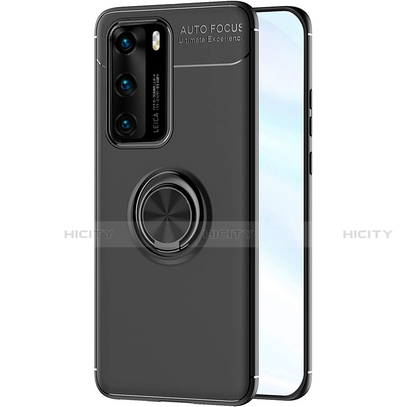 Funda Silicona Carcasa Ultrafina Goma con Magnetico Anillo de dedo Soporte A01 para Huawei P40 Negro