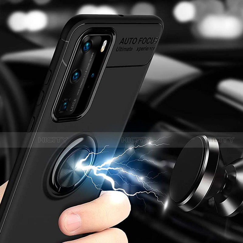 Funda Silicona Carcasa Ultrafina Goma con Magnetico Anillo de dedo Soporte A01 para Huawei P40 Pro