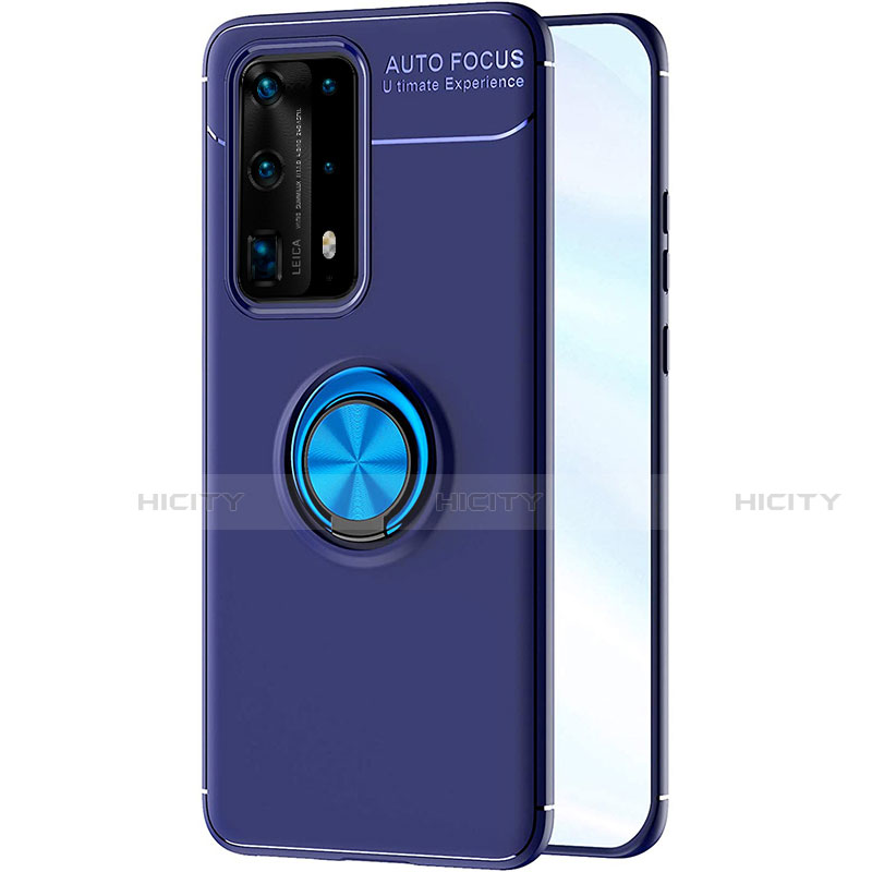 Funda Silicona Carcasa Ultrafina Goma con Magnetico Anillo de dedo Soporte A01 para Huawei P40 Pro+ Plus Azul