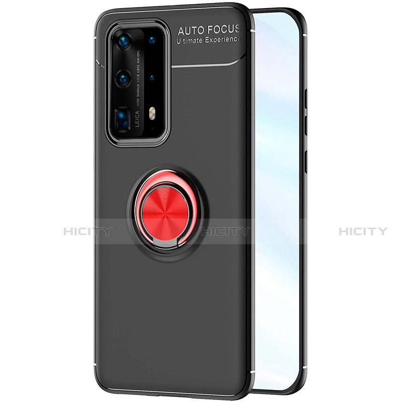 Funda Silicona Carcasa Ultrafina Goma con Magnetico Anillo de dedo Soporte A01 para Huawei P40 Pro+ Plus Rojo y Negro