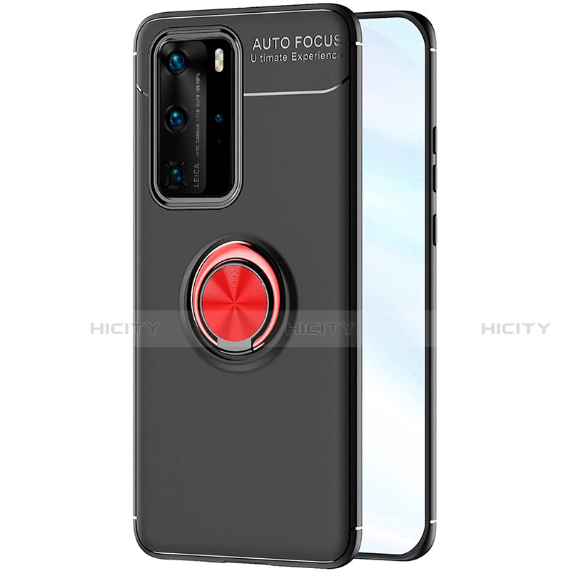 Funda Silicona Carcasa Ultrafina Goma con Magnetico Anillo de dedo Soporte A01 para Huawei P40 Pro Rojo y Negro