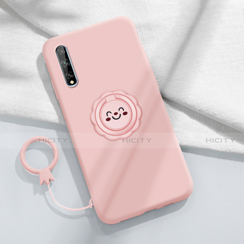 Funda Silicona Carcasa Ultrafina Goma con Magnetico Anillo de dedo Soporte A01 para Huawei Y8p Rosa