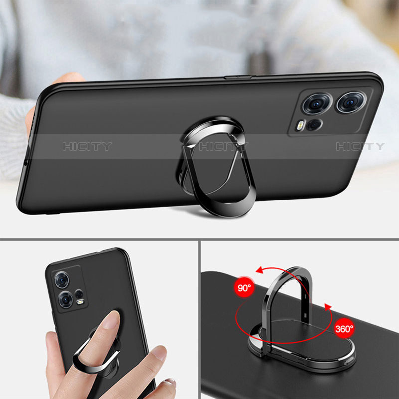 Funda Silicona Carcasa Ultrafina Goma con Magnetico Anillo de dedo Soporte A01 para Motorola Moto Edge 30 Fusion 5G Negro