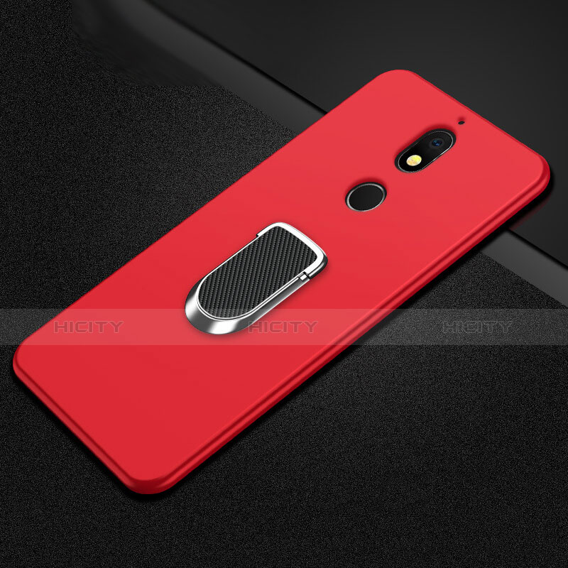 Funda Silicona Carcasa Ultrafina Goma con Magnetico Anillo de dedo Soporte A01 para Nokia 7 Plus Rojo