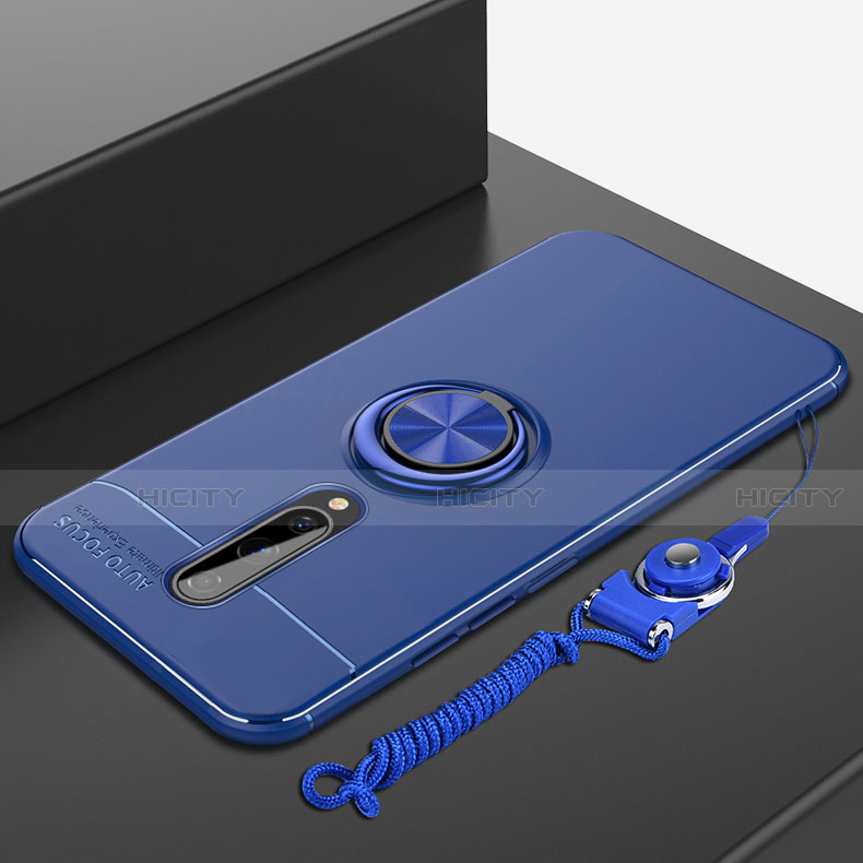 Funda Silicona Carcasa Ultrafina Goma con Magnetico Anillo de dedo Soporte A01 para OnePlus 8 Azul