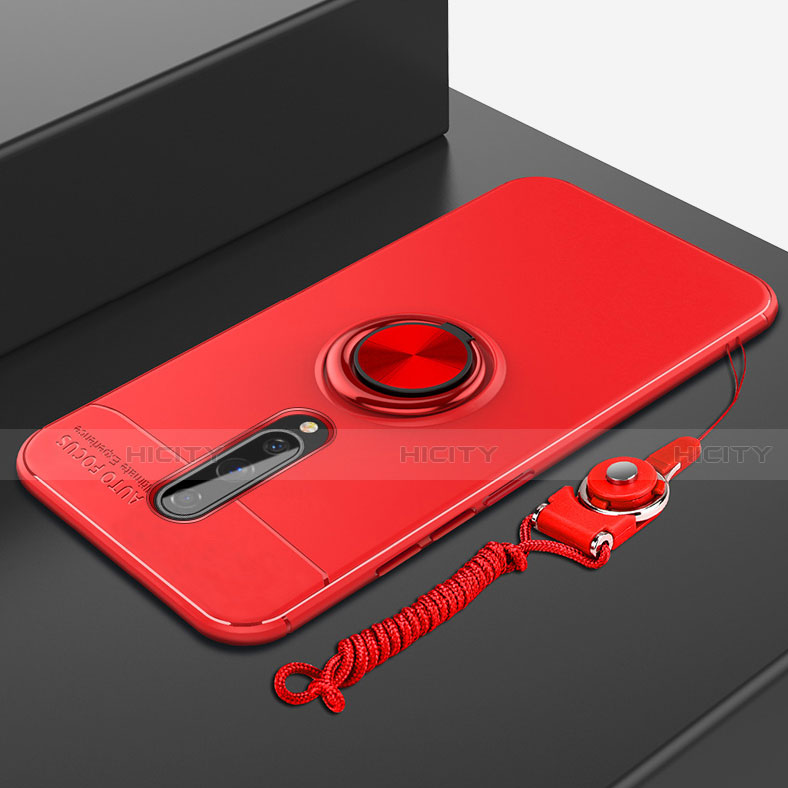 Funda Silicona Carcasa Ultrafina Goma con Magnetico Anillo de dedo Soporte A01 para OnePlus 8 Rojo