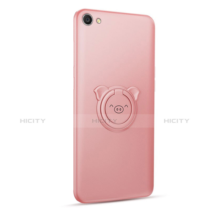 Funda Silicona Carcasa Ultrafina Goma con Magnetico Anillo de dedo Soporte A01 para Oppo A3 Oro Rosa