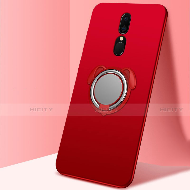 Funda Silicona Carcasa Ultrafina Goma con Magnetico Anillo de dedo Soporte A01 para Oppo A9X Rojo