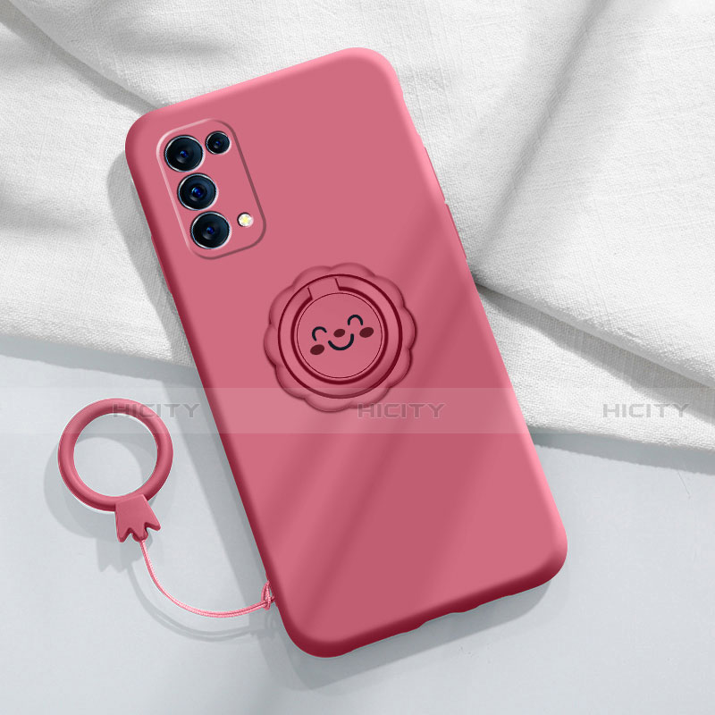 Funda Silicona Carcasa Ultrafina Goma con Magnetico Anillo de dedo Soporte A01 para Oppo Find X3 Lite 5G Rojo Rosa