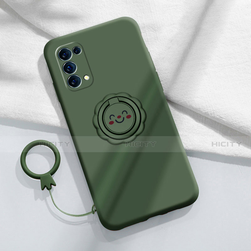 Funda Silicona Carcasa Ultrafina Goma con Magnetico Anillo de dedo Soporte A01 para Oppo Reno5 5G Verde Noche