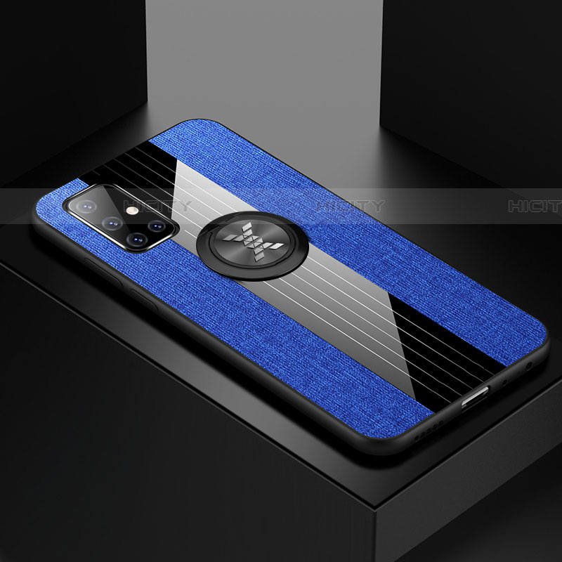 Funda Silicona Carcasa Ultrafina Goma con Magnetico Anillo de dedo Soporte A01 para Samsung Galaxy A51 5G Azul