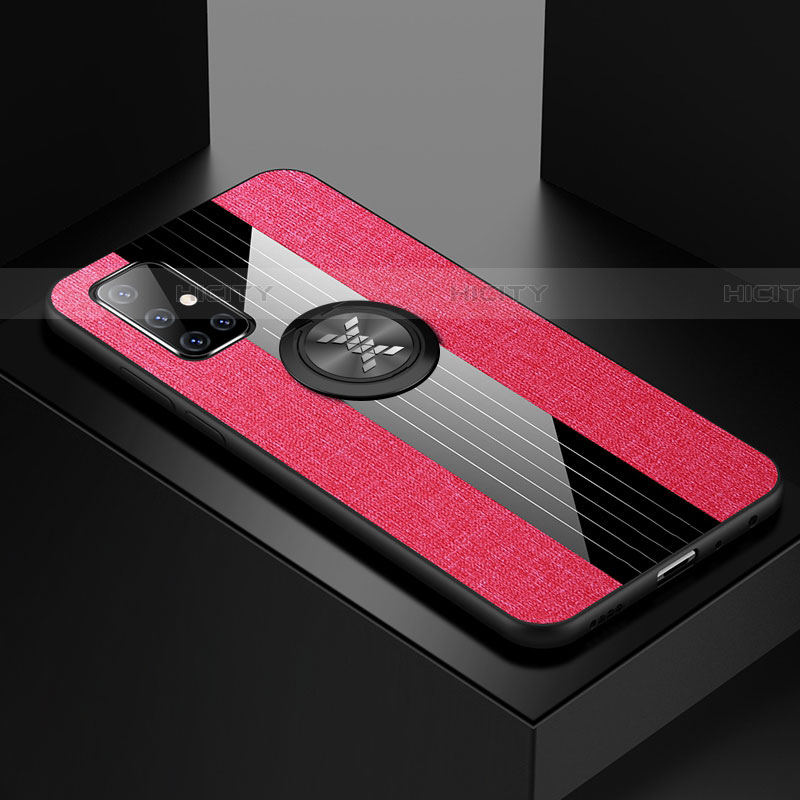 Funda Silicona Carcasa Ultrafina Goma con Magnetico Anillo de dedo Soporte A01 para Samsung Galaxy A51 5G Rosa Roja