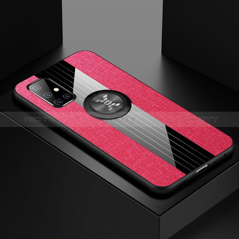 Funda Silicona Carcasa Ultrafina Goma con Magnetico Anillo de dedo Soporte A01 para Samsung Galaxy A71 4G A715 Rosa Roja