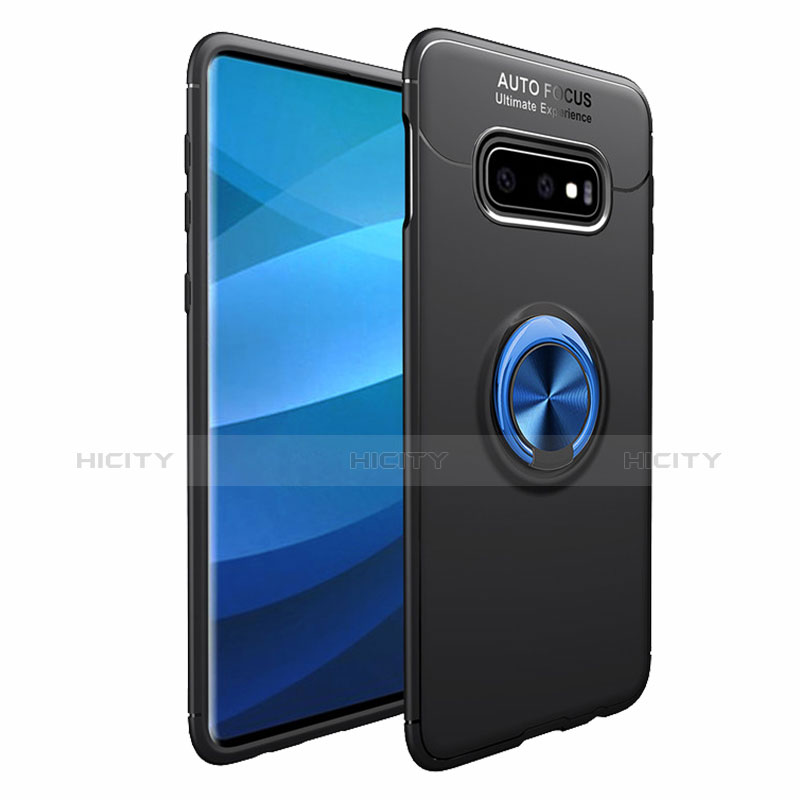 Funda Silicona Carcasa Ultrafina Goma con Magnetico Anillo de dedo Soporte A01 para Samsung Galaxy S10 Azul y Negro