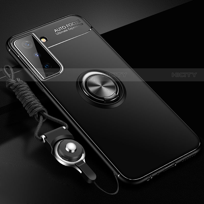 Funda Silicona Carcasa Ultrafina Goma con Magnetico Anillo de dedo Soporte A01 para Samsung Galaxy S21 5G Negro