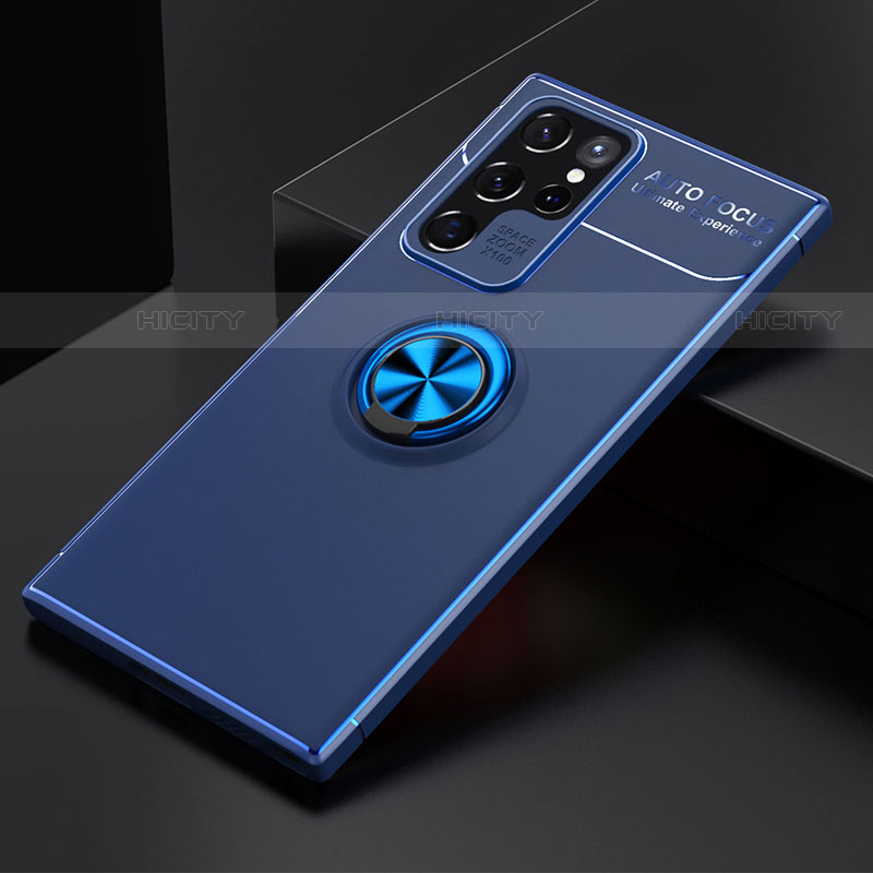 Funda Silicona Carcasa Ultrafina Goma con Magnetico Anillo de dedo Soporte A01 para Samsung Galaxy S21 Ultra 5G Azul