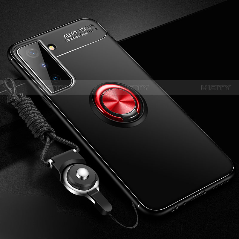 Funda Silicona Carcasa Ultrafina Goma con Magnetico Anillo de dedo Soporte A01 para Samsung Galaxy S22 5G Rojo y Negro