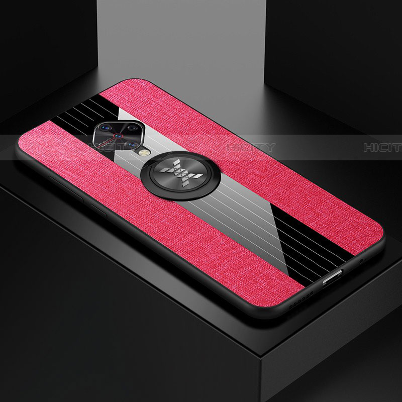 Funda Silicona Carcasa Ultrafina Goma con Magnetico Anillo de dedo Soporte A01 para Vivo X50 Lite Rosa Roja