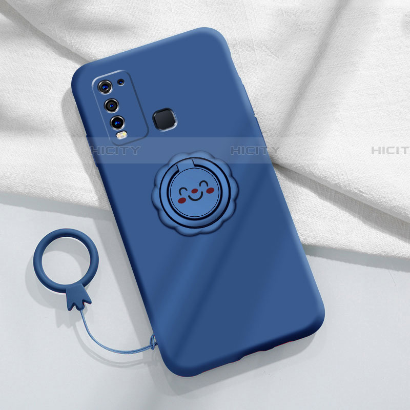 Funda Silicona Carcasa Ultrafina Goma con Magnetico Anillo de dedo Soporte A01 para Vivo Y50 Azul
