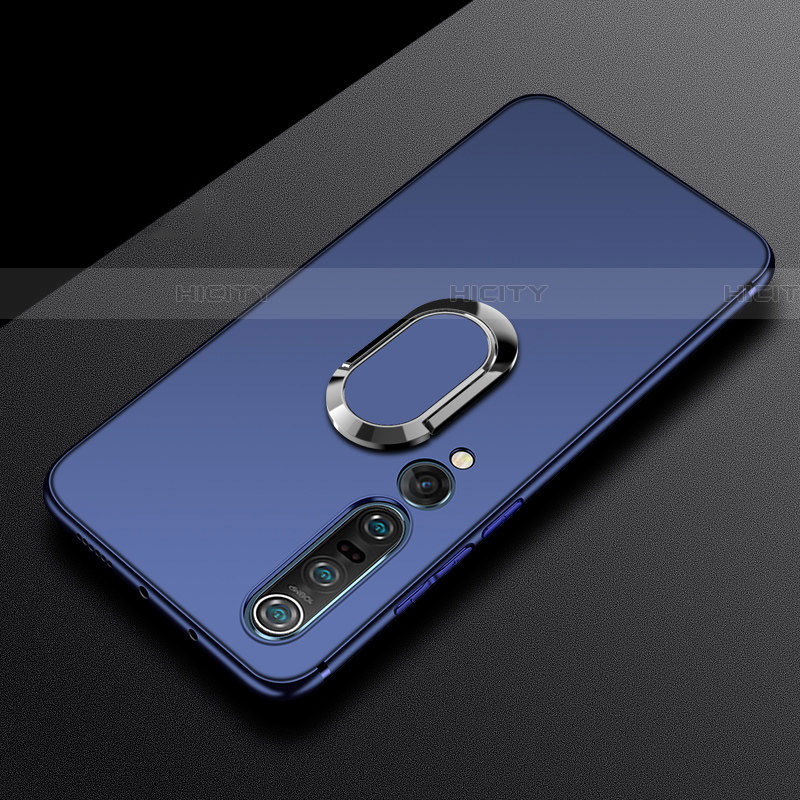 Funda Silicona Carcasa Ultrafina Goma con Magnetico Anillo de dedo Soporte A01 para Xiaomi Mi 10 Pro Azul