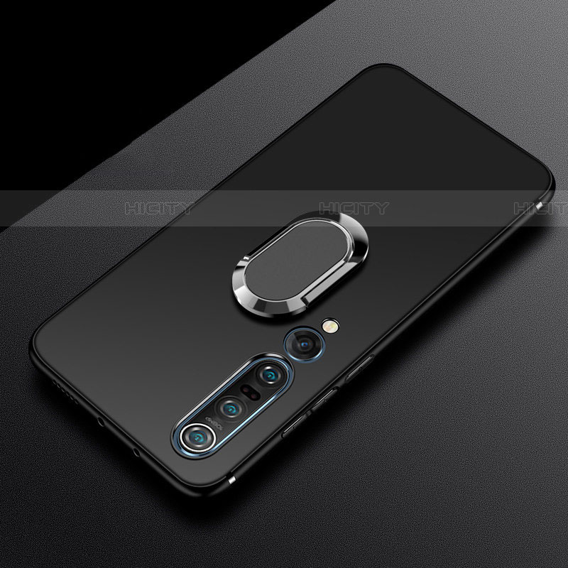 Funda Silicona Carcasa Ultrafina Goma con Magnetico Anillo de dedo Soporte A01 para Xiaomi Mi 10 Pro Negro