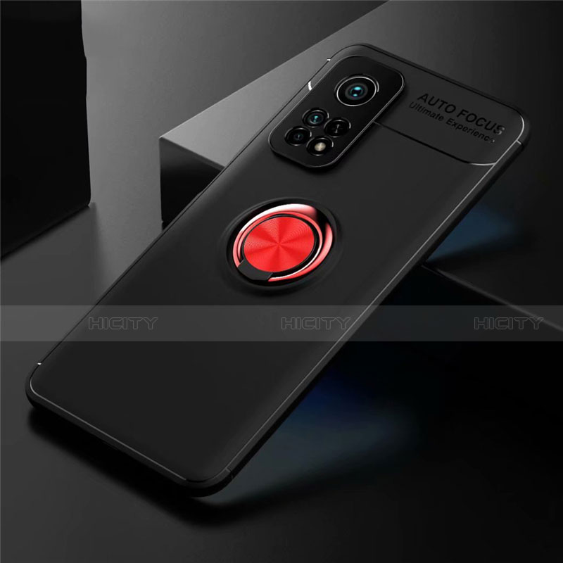 Funda Silicona Carcasa Ultrafina Goma con Magnetico Anillo de dedo Soporte A01 para Xiaomi Mi 10T 5G Rojo y Negro