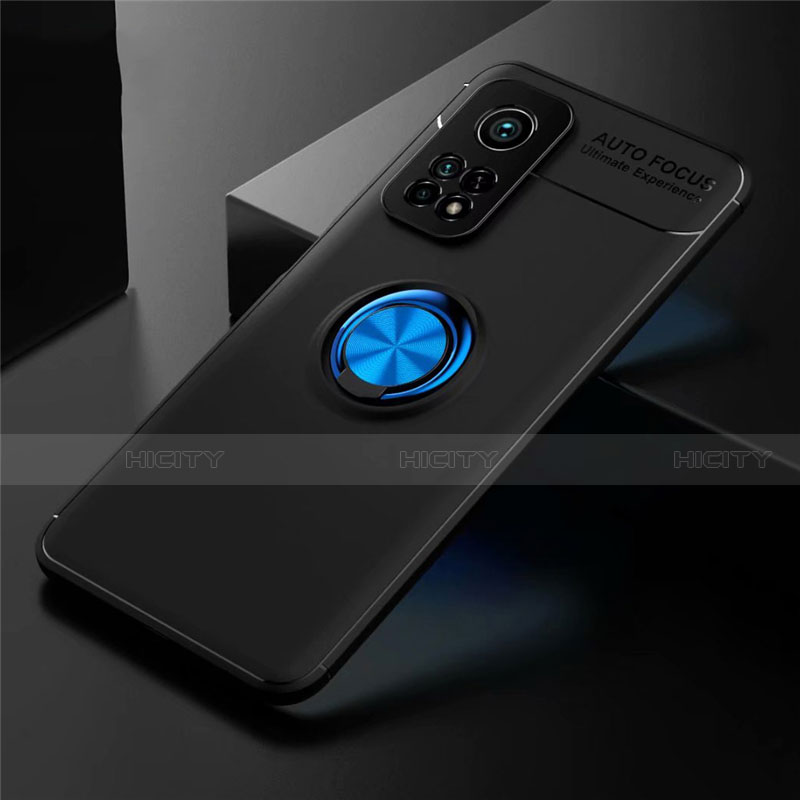 Funda Silicona Carcasa Ultrafina Goma con Magnetico Anillo de dedo Soporte A01 para Xiaomi Mi 10T Pro 5G Azul y Negro