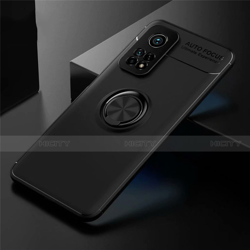Funda Silicona Carcasa Ultrafina Goma con Magnetico Anillo de dedo Soporte A01 para Xiaomi Mi 10T Pro 5G Negro