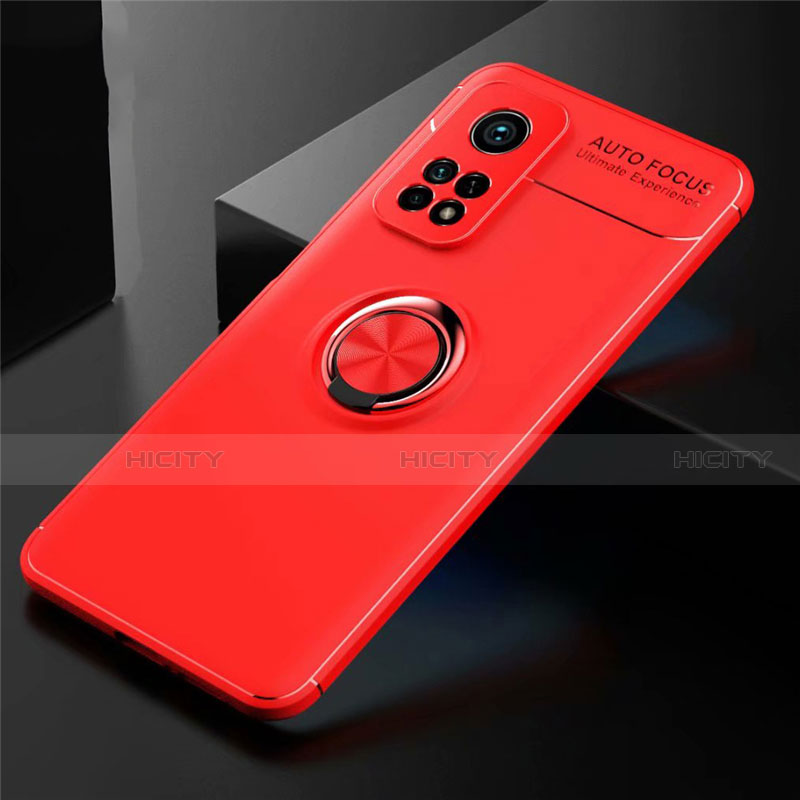 Funda Silicona Carcasa Ultrafina Goma con Magnetico Anillo de dedo Soporte A01 para Xiaomi Mi 10T Pro 5G Rojo