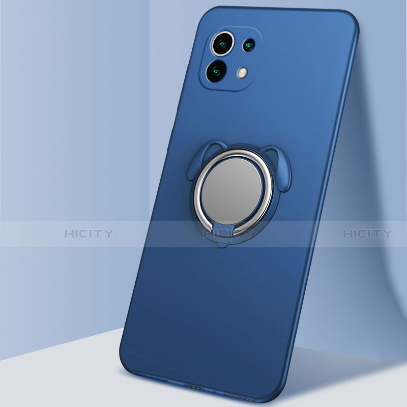 Funda Silicona Carcasa Ultrafina Goma con Magnetico Anillo de dedo Soporte A01 para Xiaomi Mi 11 5G Azul
